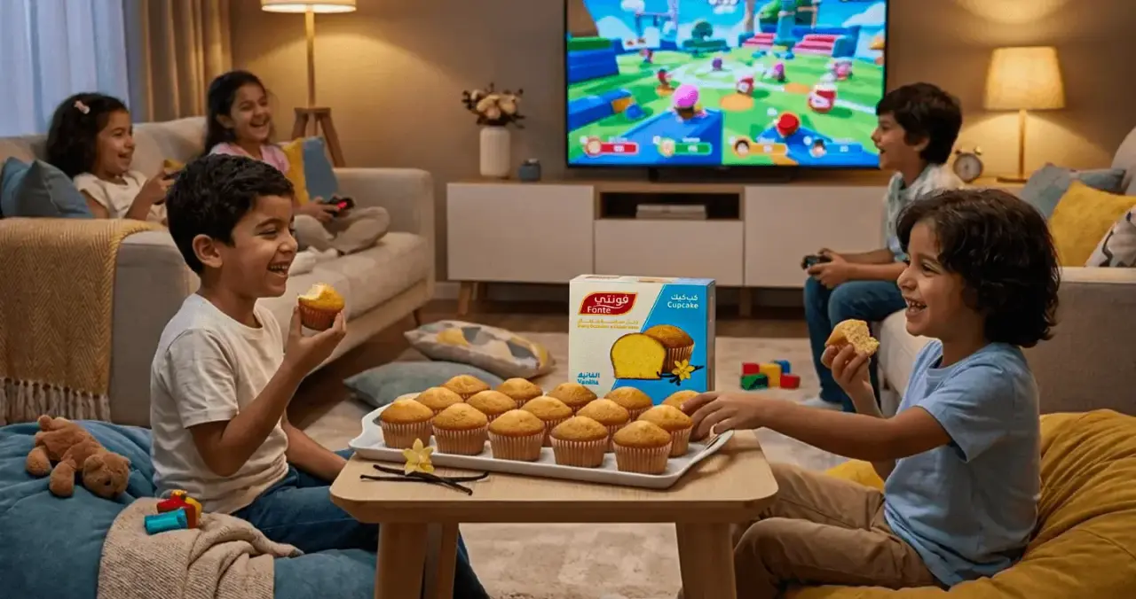 Children sharing a tray of Fonte cupcakes at home